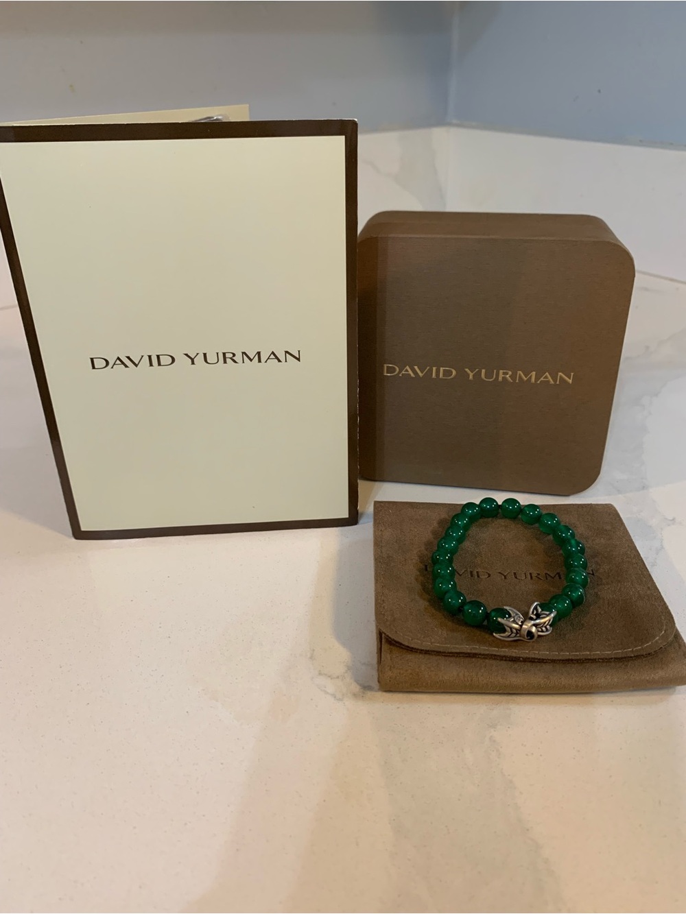 David Yurman Emerald Green Bead Bracelet with Sterling Clasp. Brand new in box.
